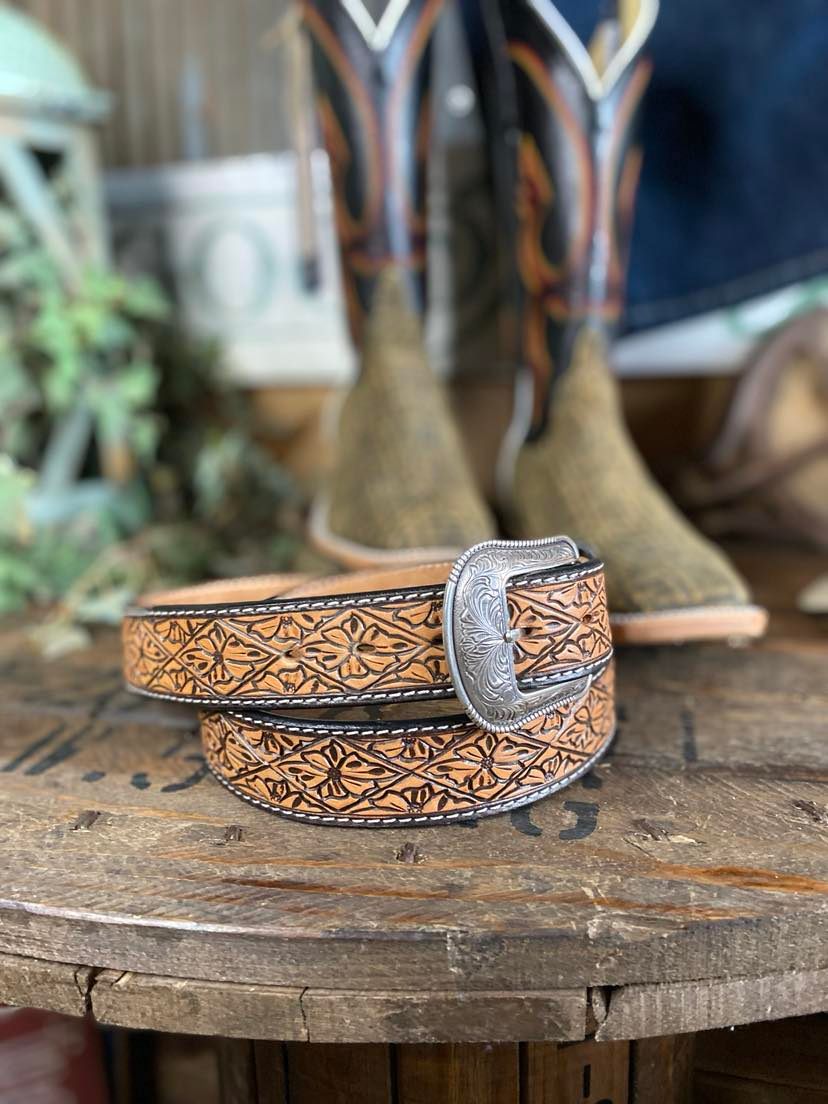 Mens Diamond Tooled Belt-Men's Belts-M & F Western Products-Lucky J Boots & More, Women's, Men's, & Kids Western Store Located in Carthage, MO