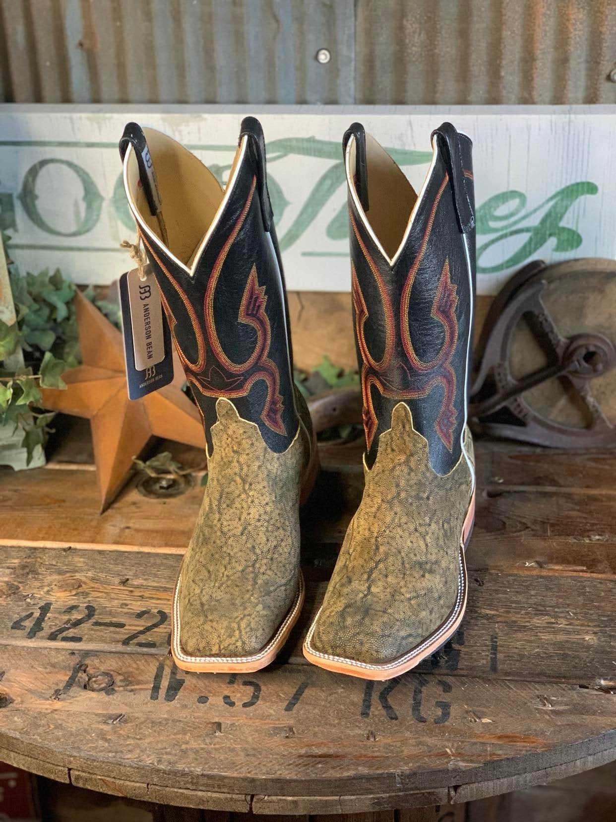 AB Antique Saddle Safari Elephant and Black Kidskin Boot-Men's Boots-Anderson Bean-Lucky J Boots & More, Women's, Men's, & Kids Western Store Located in Carthage, MO