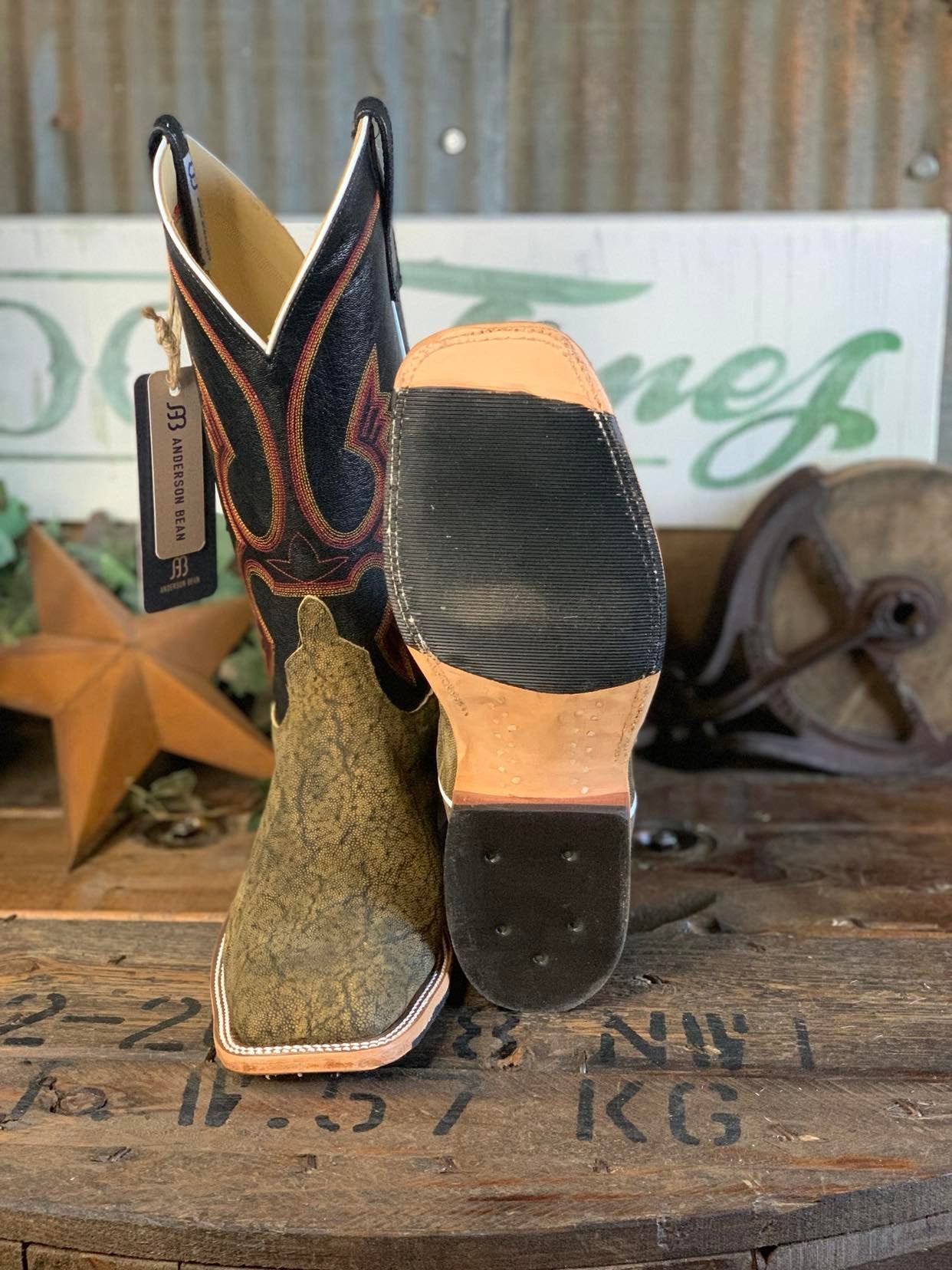AB Antique Saddle Safari Elephant and Black Kidskin Boot-Men's Boots-Anderson Bean-Lucky J Boots & More, Women's, Men's, & Kids Western Store Located in Carthage, MO