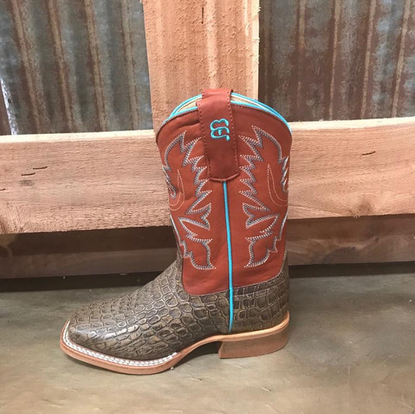 Kids Anderson Bean Imitation Tobacco Caiman Print-Kids Boots-Anderson Bean-Lucky J Boots & More, Women's, Men's, & Kids Western Store Located in Carthage, MO
