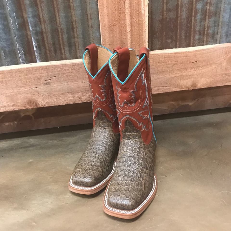 Kids Anderson Bean Imitation Tobacco Caiman Print-Kids Boots-Anderson Bean-Lucky J Boots & More, Women's, Men's, & Kids Western Store Located in Carthage, MO