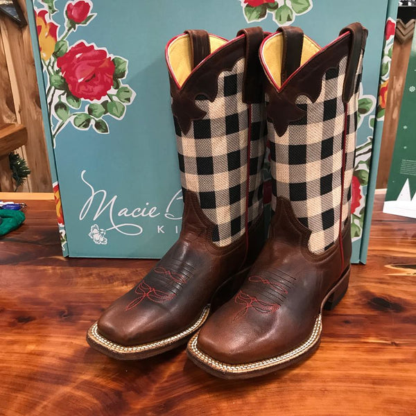 Kid's Macie Bean Checkmate Cowgirl Boots MK9301-Kids Boots-Anderson Bean-Lucky J Boots & More, Women's, Men's, & Kids Western Store Located in Carthage, MO