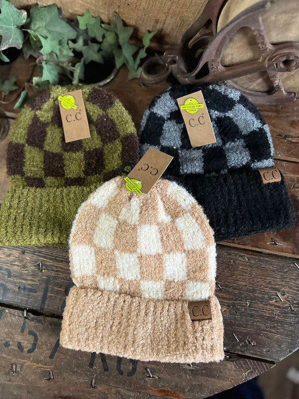 Boucle Checkered Patterned C.C-Beanie/Gloves-C.C Beanies-Lucky J Boots & More, Women's, Men's, & Kids Western Store Located in Carthage, MO