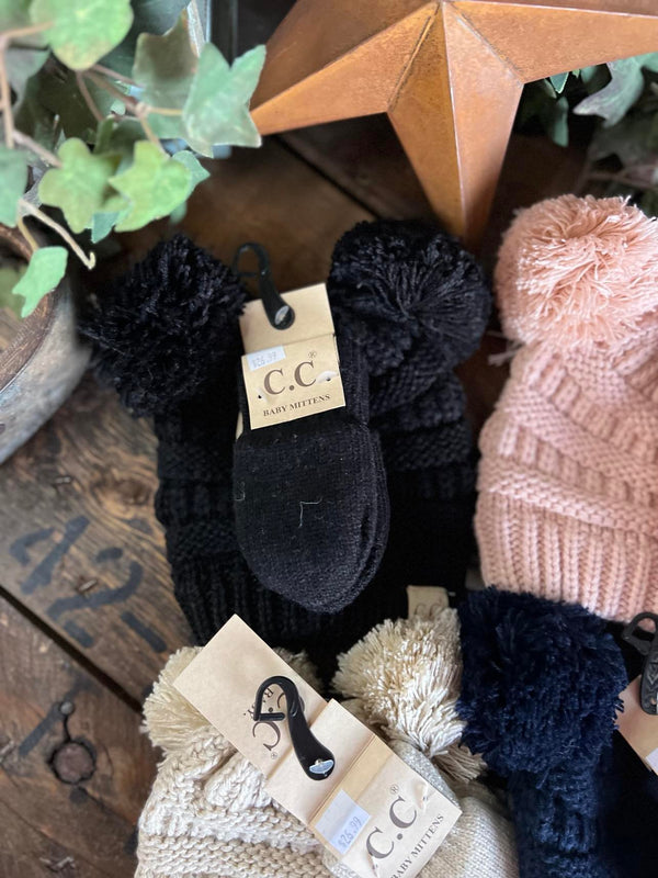 BABY Solid Knit Double Pom-Beanie/Gloves-C.C Beanies-Lucky J Boots & More, Women's, Men's, & Kids Western Store Located in Carthage, MO