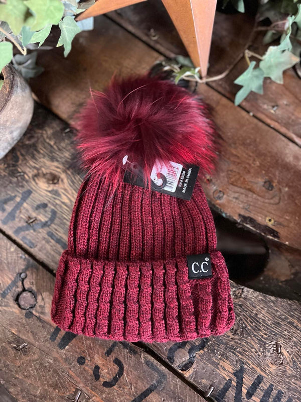 Black Label CC Beanie with Matching Pom-Beanie/Gloves-C.C Beanies-Lucky J Boots & More, Women's, Men's, & Kids Western Store Located in Carthage, MO