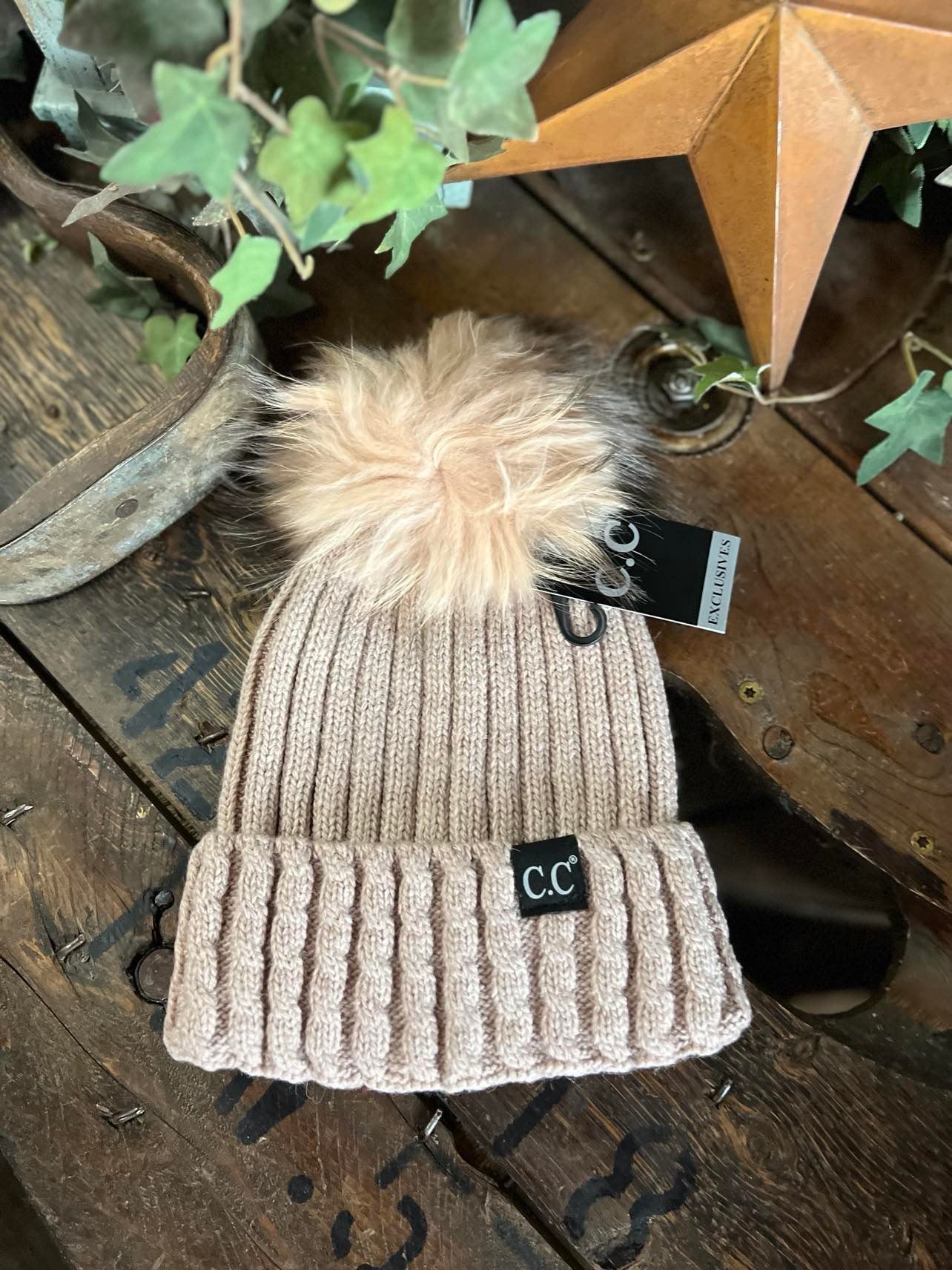 Black Label CC Beanie with Matching Pom-Beanie/Gloves-C.C Beanies-Lucky J Boots & More, Women's, Men's, & Kids Western Store Located in Carthage, MO
