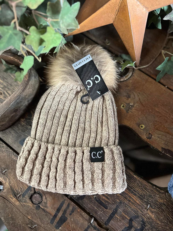 Black Label CC Beanie with Matching Pom-Beanie/Gloves-C.C Beanies-Lucky J Boots & More, Women's, Men's, & Kids Western Store Located in Carthage, MO