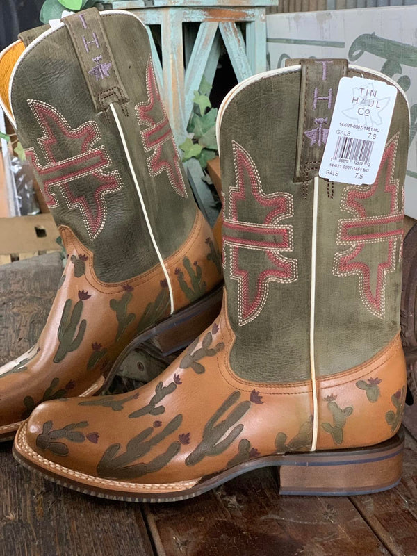 Womens Tin Haul Cactaplicity Square Toe Boot-Women's Boots-Tin Haul-Lucky J Boots & More, Women's, Men's, & Kids Western Store Located in Carthage, MO