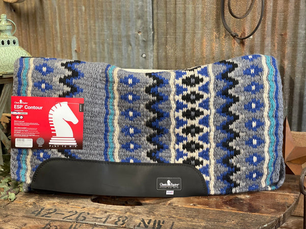ESP Contoured Wool Saddle Pad 32x34 3/4" in Charcoal & Royal Blue-Saddle Pads-Equibrand-Lucky J Boots & More, Women's, Men's, & Kids Western Store Located in Carthage, MO