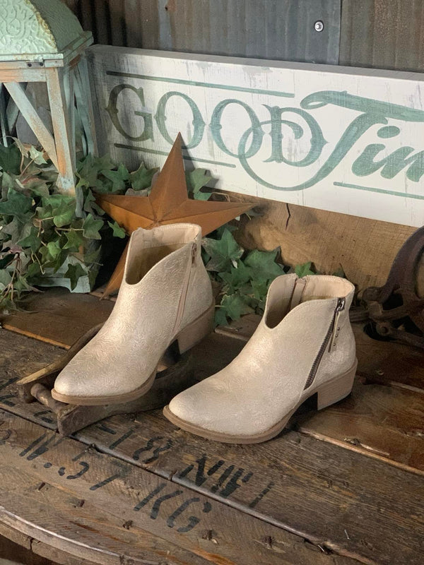 Very G Divine Tooled Nude Bootie *Final Sale*-Women's Booties-Very G-Lucky J Boots & More, Women's, Men's, & Kids Western Store Located in Carthage, MO