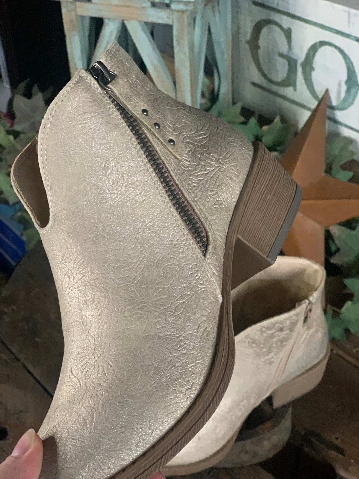 Very G Divine Tooled Nude Bootie *Final Sale*-Women's Booties-Very G-Lucky J Boots & More, Women's, Men's, & Kids Western Store Located in Carthage, MO