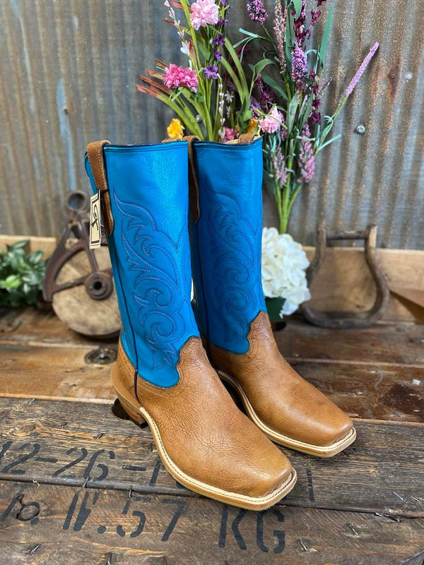 Mens Fenoglio Camello Pull Up and Turquoise Boots-Men's Boots-Fenoglio Boots-Lucky J Boots & More, Women's, Men's, & Kids Western Store Located in Carthage, MO
