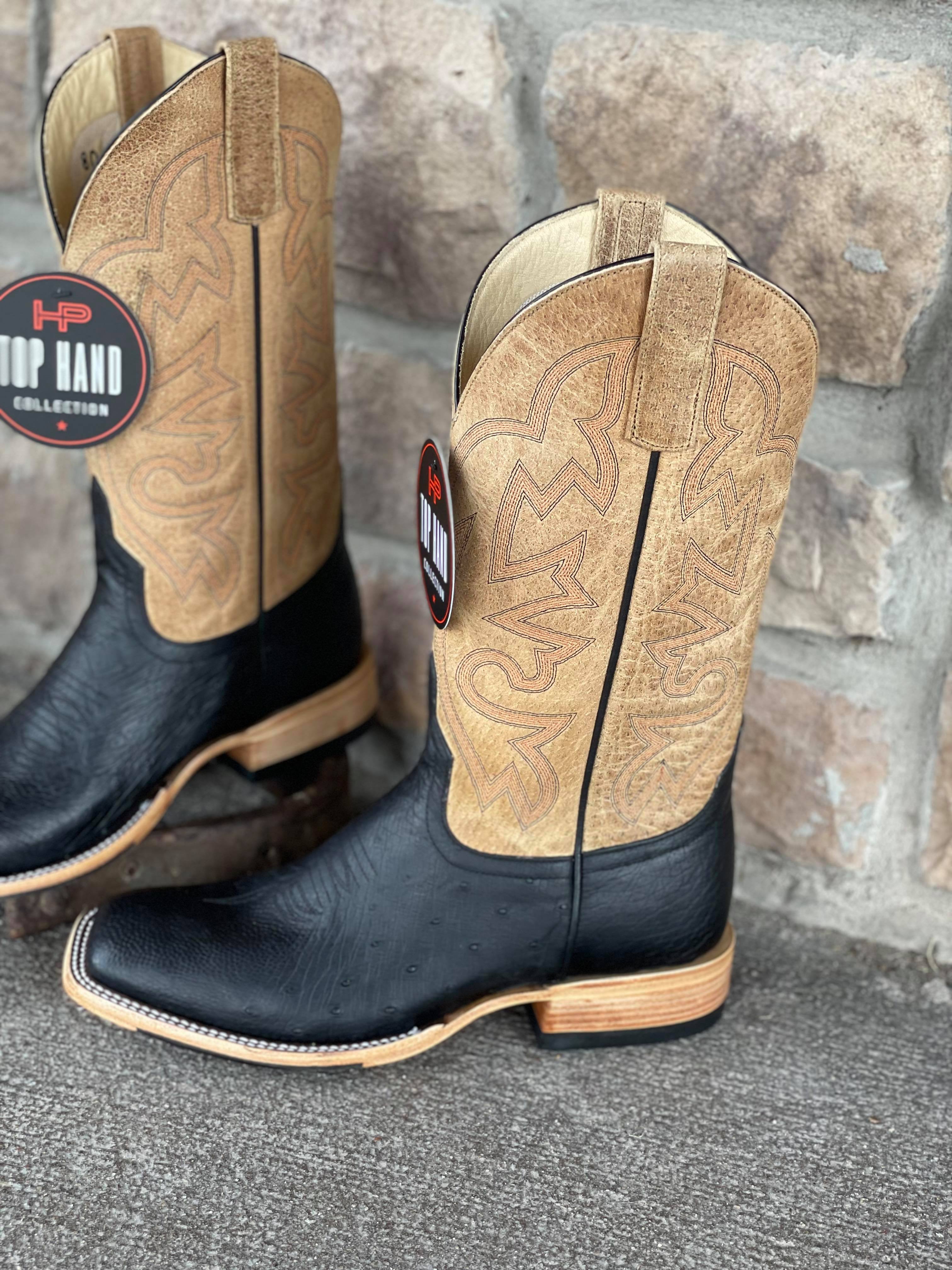 HP Men's Black Lux Smooth Quill Ostrich Boots-Men's Boots-Anderson Bean-Lucky J Boots & More, Women's, Men's, & Kids Western Store Located in Carthage, MO