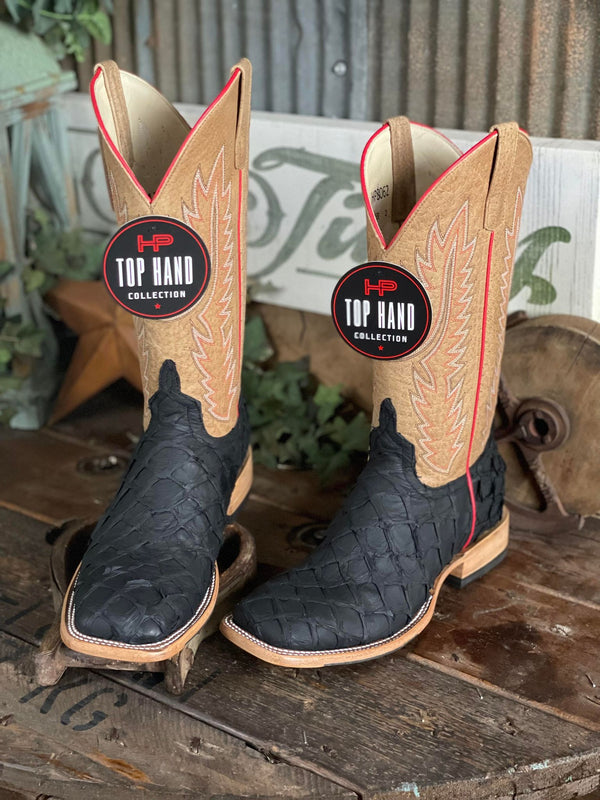 Horse Power Top Hand Collection Black Matte Big Bass Square Toe Boots-Men's Boots-Horse Power-Lucky J Boots & More, Women's, Men's, & Kids Western Store Located in Carthage, MO
