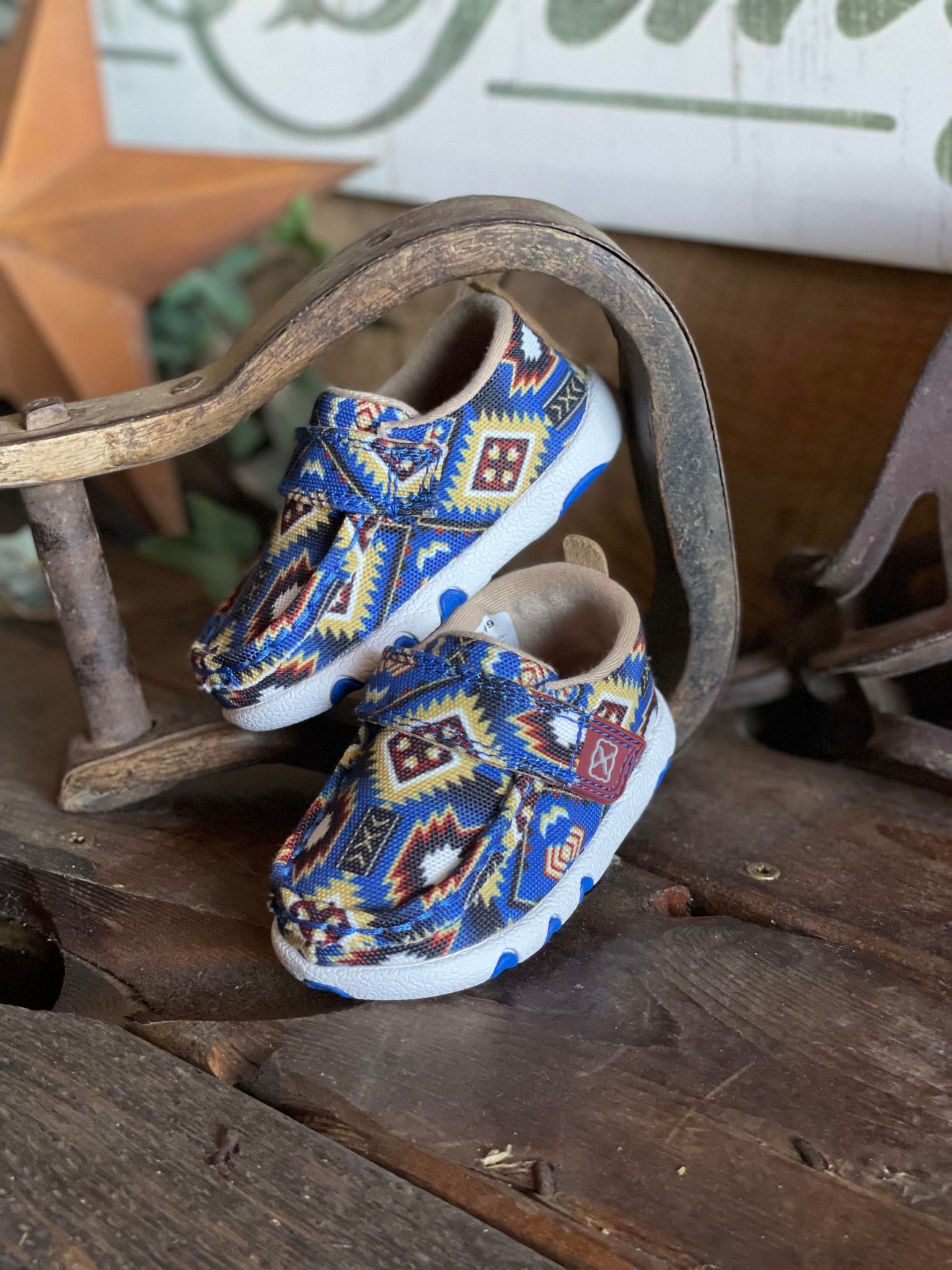 Infant Blue Multi Aztec Driving Mocs-Kids Casual Shoes-Twisted X Boots-Lucky J Boots & More, Women's, Men's, & Kids Western Store Located in Carthage, MO