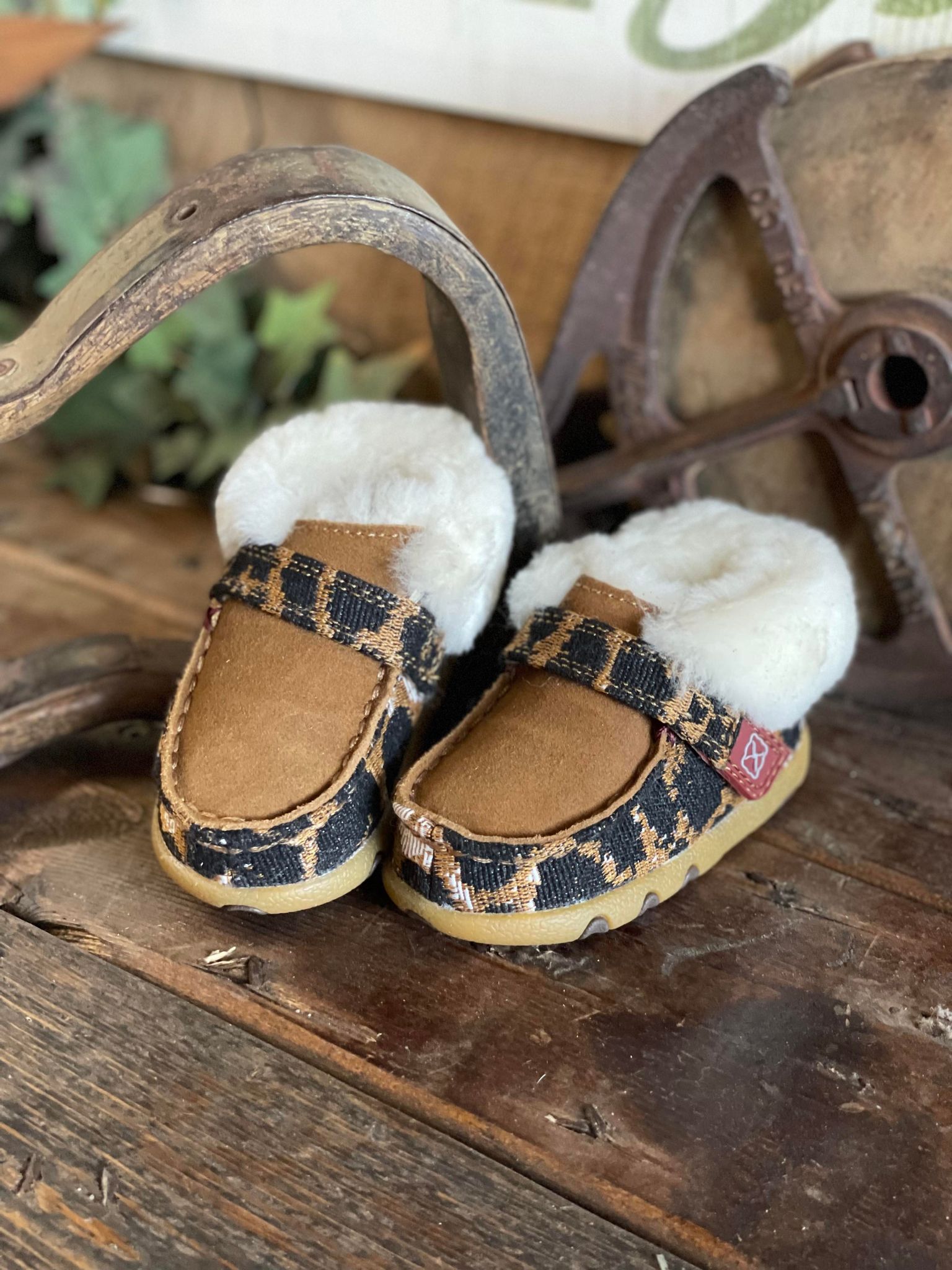 Infant Twisted X Tan & Cheetah Fleece Lined Moc ICA0025-Kids Casual Shoes-Twisted X Boots-Lucky J Boots & More, Women's, Men's, & Kids Western Store Located in Carthage, MO