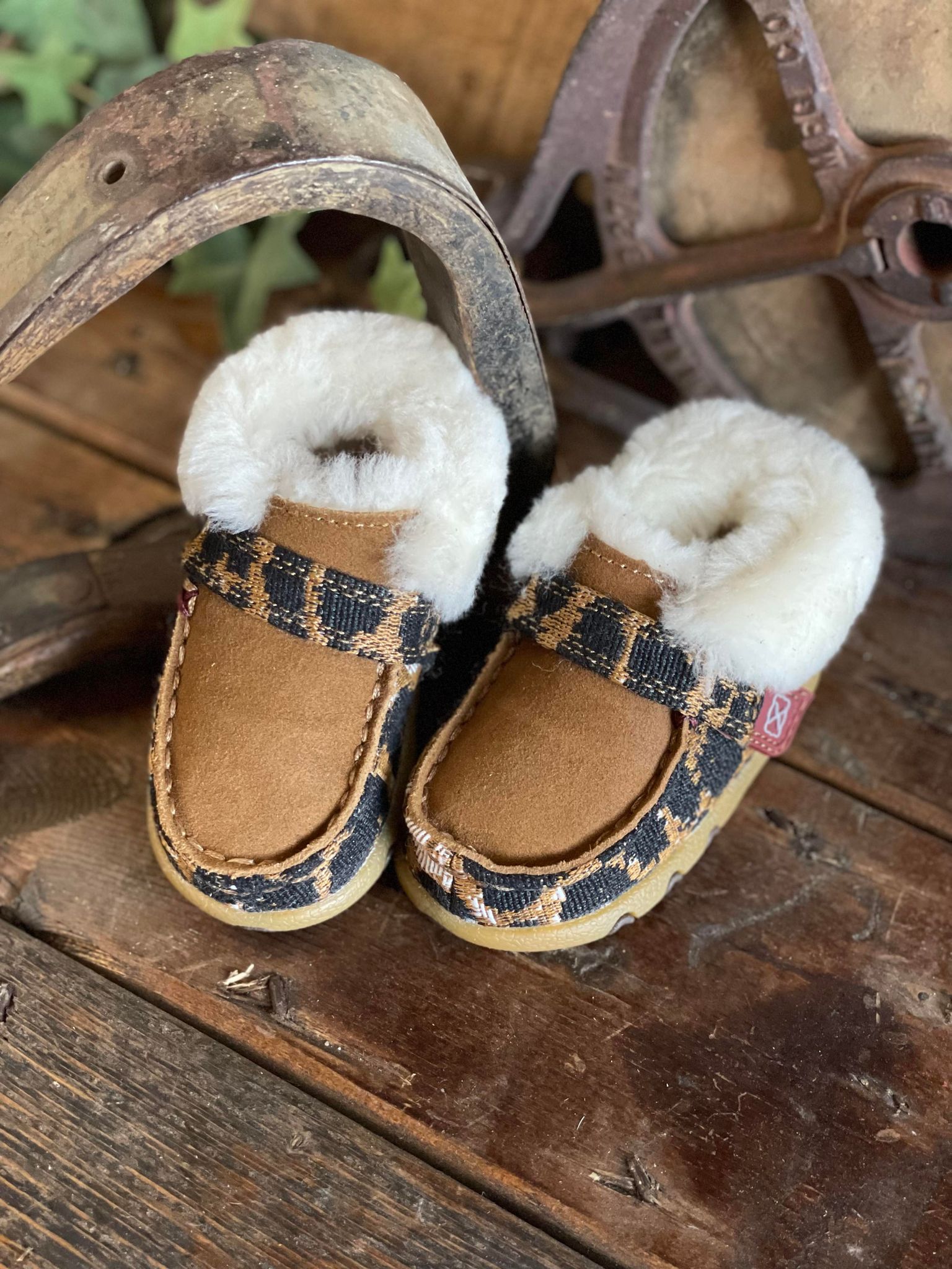 Infant Twisted X Tan & Cheetah Fleece Lined Moc ICA0025-Kids Casual Shoes-Twisted X Boots-Lucky J Boots & More, Women's, Men's, & Kids Western Store Located in Carthage, MO