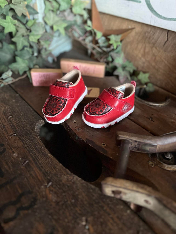 Twisted X Infant Cherry Red and Tooled Red Driving Moc-Kids Casual Shoes-Twisted X Boots-Lucky J Boots & More, Women's, Men's, & Kids Western Store Located in Carthage, MO