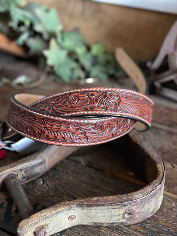 IFB-1002 Floral Chestnut Belt-Women's Belts-WESTERN FASHION ACCESSORIES-Lucky J Boots & More, Women's, Men's, & Kids Western Store Located in Carthage, MO