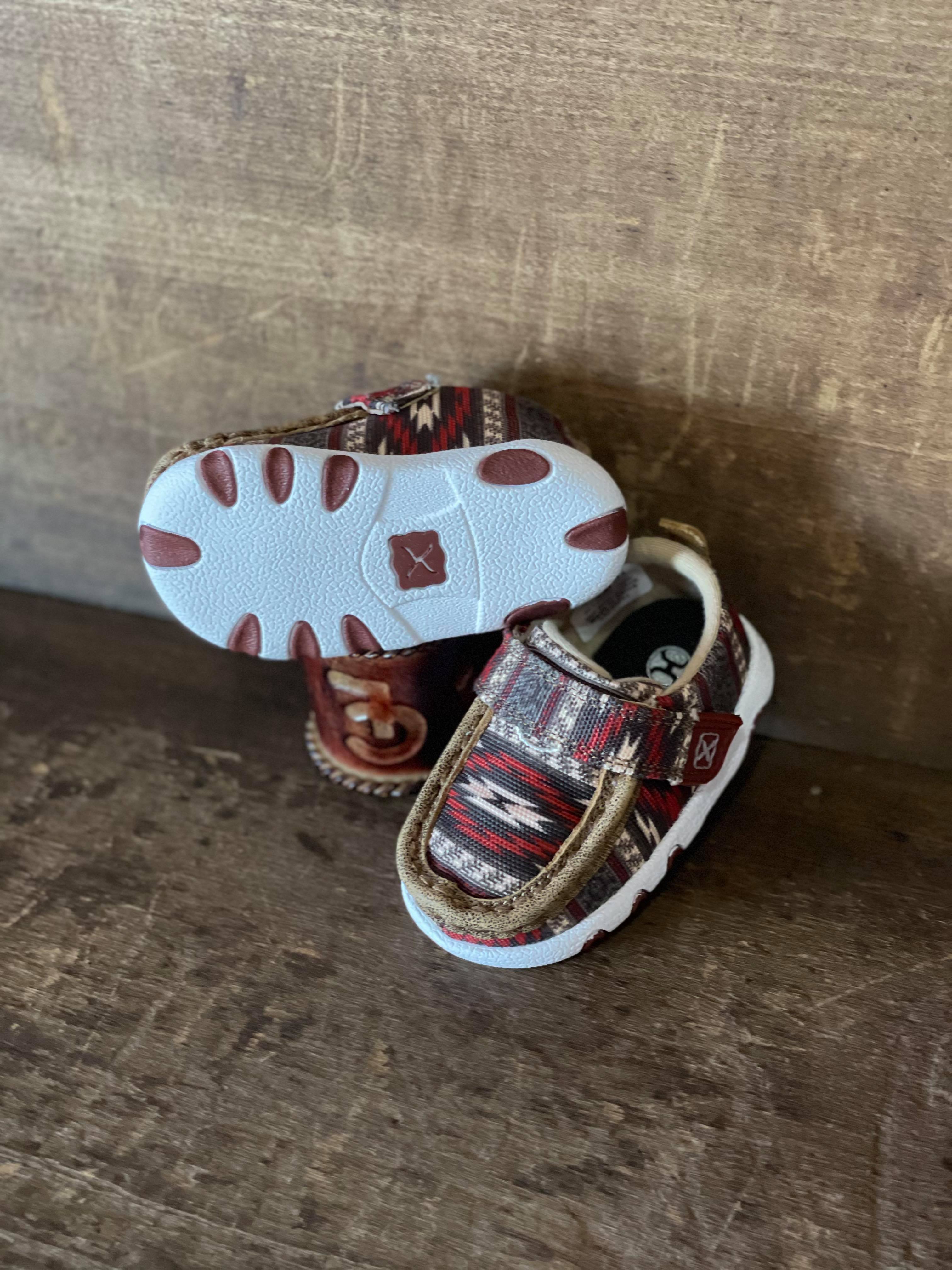 Twisted X Infant Red Aztec Hooey Driving Mocs-Twisted X-Twisted X Boots-Lucky J Boots & More, Women's, Men's, & Kids Western Store Located in Carthage, MO