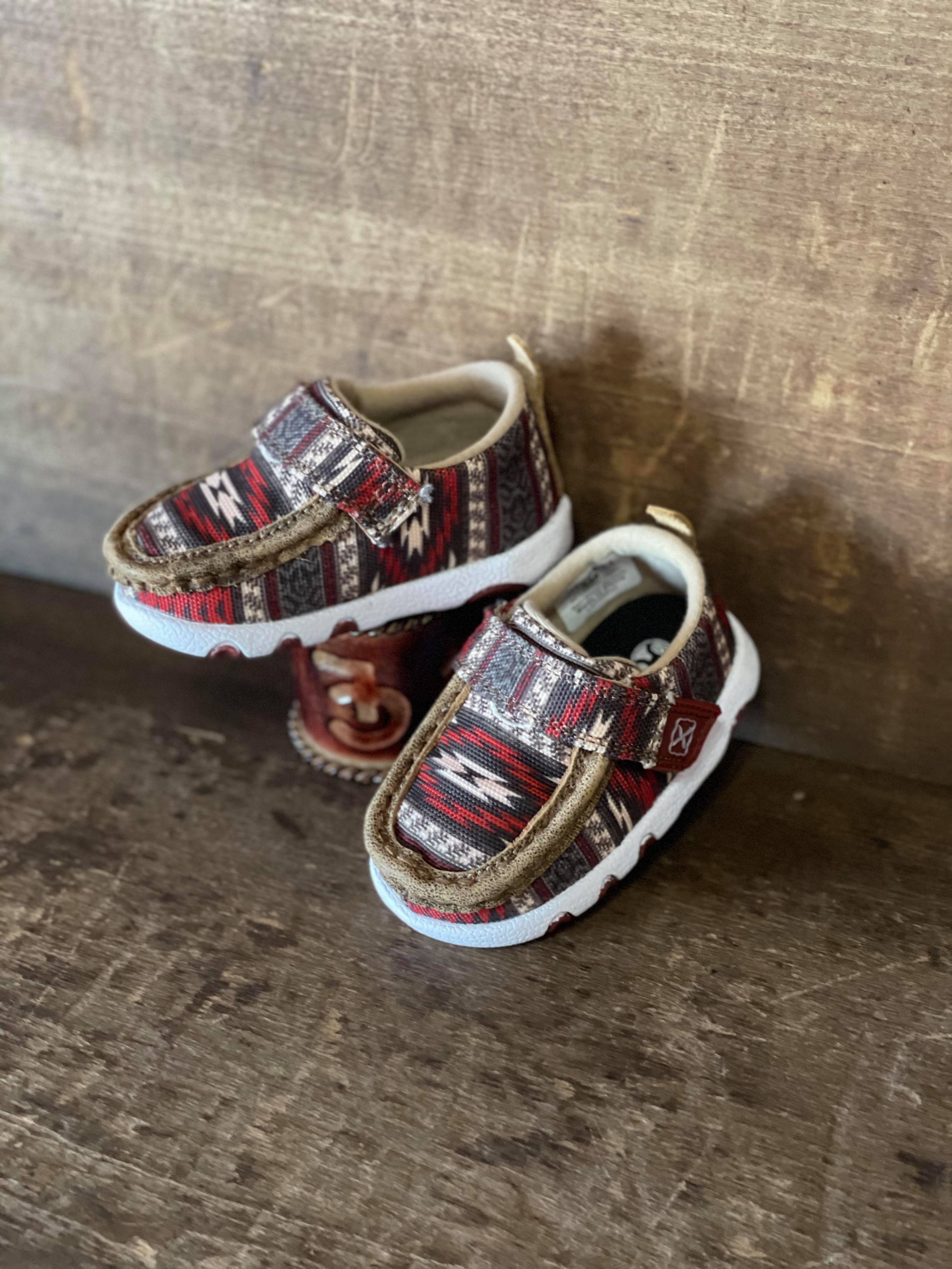 Twisted X Infant Red Aztec Hooey Driving Mocs-Twisted X-Twisted X Boots-Lucky J Boots & More, Women's, Men's, & Kids Western Store Located in Carthage, MO