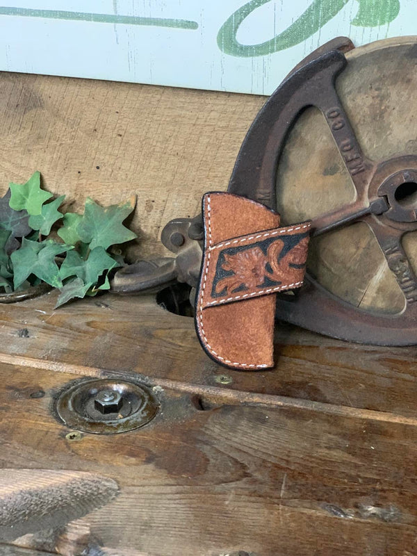 Knife Sheath - 4" Rough Out Leather, Floral W/ Black Loop & White Stitch-Knives-WESTERN FASHION ACCESSORIES-Lucky J Boots & More, Women's, Men's, & Kids Western Store Located in Carthage, MO