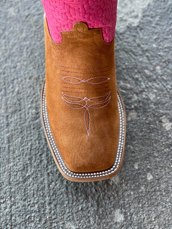 MB Hickory Smoked Bacon Suede Square Toe Boot-Women's Boots-Anderson Bean-Lucky J Boots & More, Women's, Men's, & Kids Western Store Located in Carthage, MO