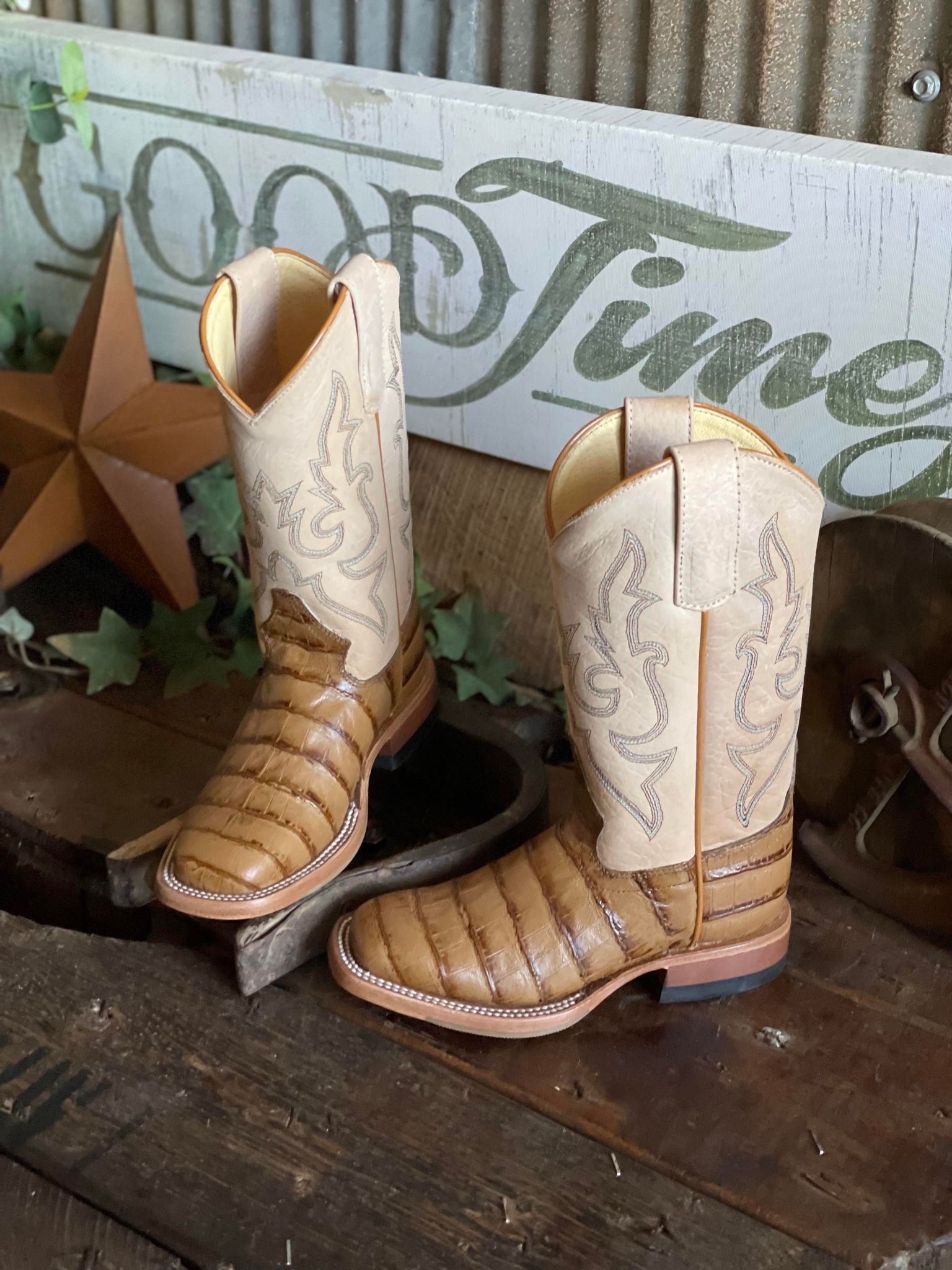 Kids Macie Bean Toasted Caiman Print Boots-Kids Boots-Anderson Bean-Lucky J Boots & More, Women's, Men's, & Kids Western Store Located in Carthage, MO