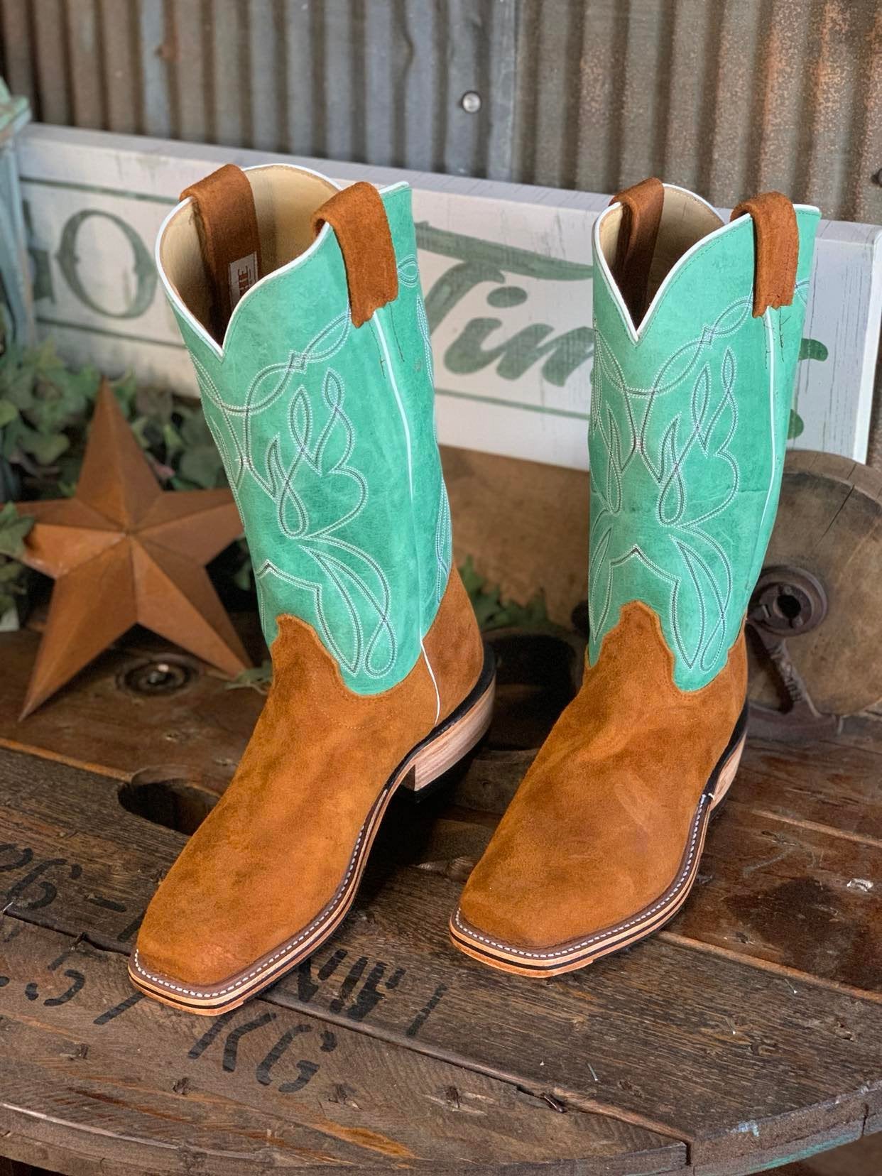 Olathe Wheatbuck Waxy Kudu and Green Super Oil Cutter Toe Boot-Men's Boots-Anderson Bean-Lucky J Boots & More, Women's, Men's, & Kids Western Store Located in Carthage, MO