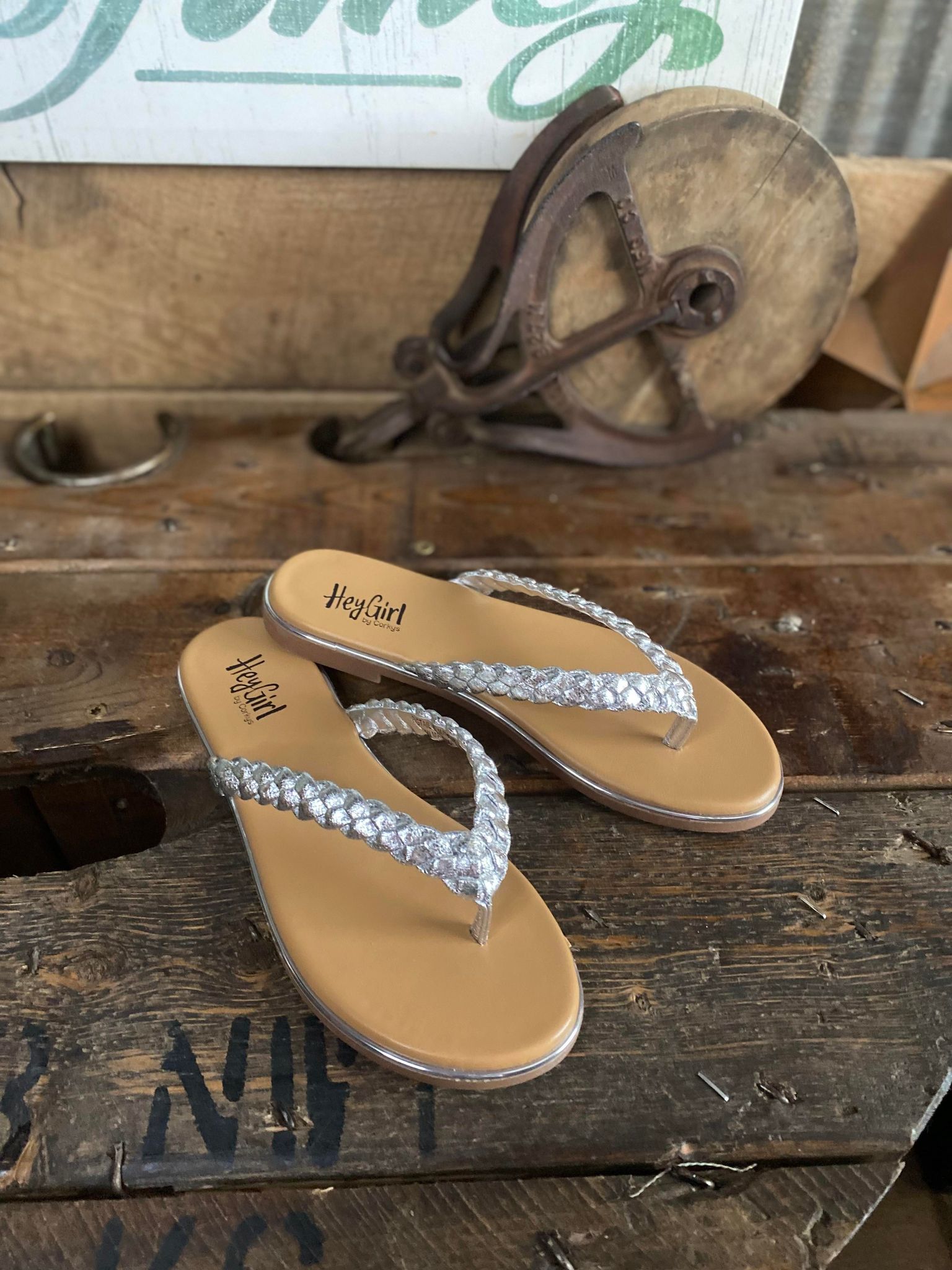 Pigtail Sandal in Silver *FINAL SALE*-Women's Casual Shoes-Corkys Footwear-Lucky J Boots & More, Women's, Men's, & Kids Western Store Located in Carthage, MO