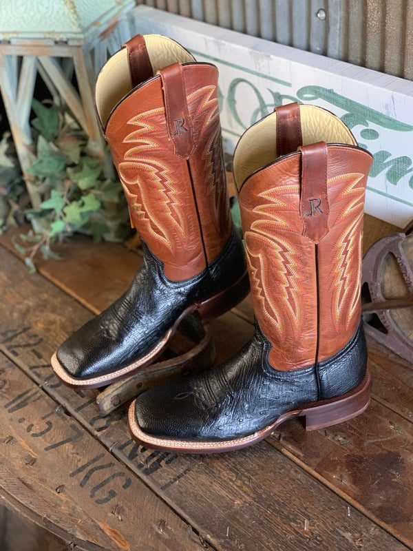 R. Watson Black Smooth Ostrich & Peanut Distressed Goat-Men's Boots-R. Watson-Lucky J Boots & More, Women's, Men's, & Kids Western Store Located in Carthage, MO