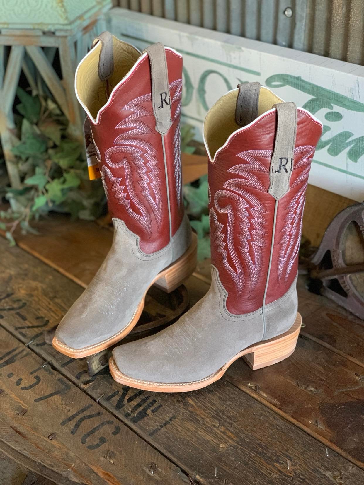 R. Watson Womens Charcoal Rough Out & Dark Cherry Sinatra Cowhide-Women's Boots-R. Watson-Lucky J Boots & More, Women's, Men's, & Kids Western Store Located in Carthage, MO