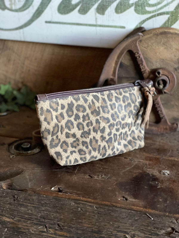 Cheetah Tan Suede Small Make-Up Pouch-Cosmetic Bags-DOUBLE J SADDLERY-Lucky J Boots & More, Women's, Men's, & Kids Western Store Located in Carthage, MO
