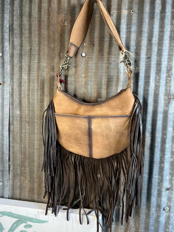Big Buddha Fringe Shoulder Bag; Dark Camel Faux Leather; Braid/Gold Bead  Detail | eBay