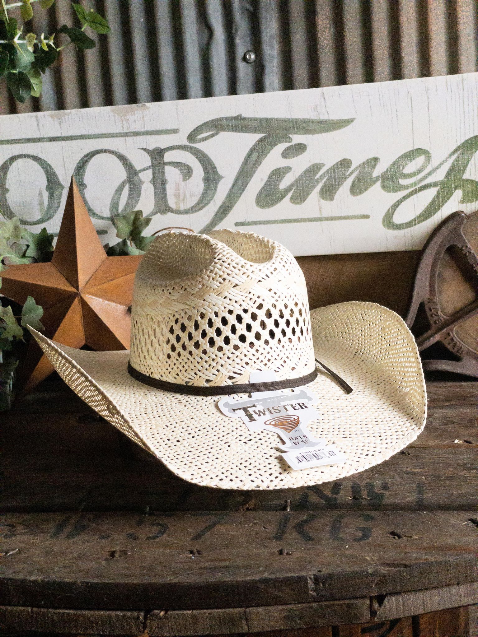 T71617 Twister Straw Hat-Straw Cowboy Hats-M & F Western Products-Lucky J Boots & More, Women's, Men's, & Kids Western Store Located in Carthage, MO