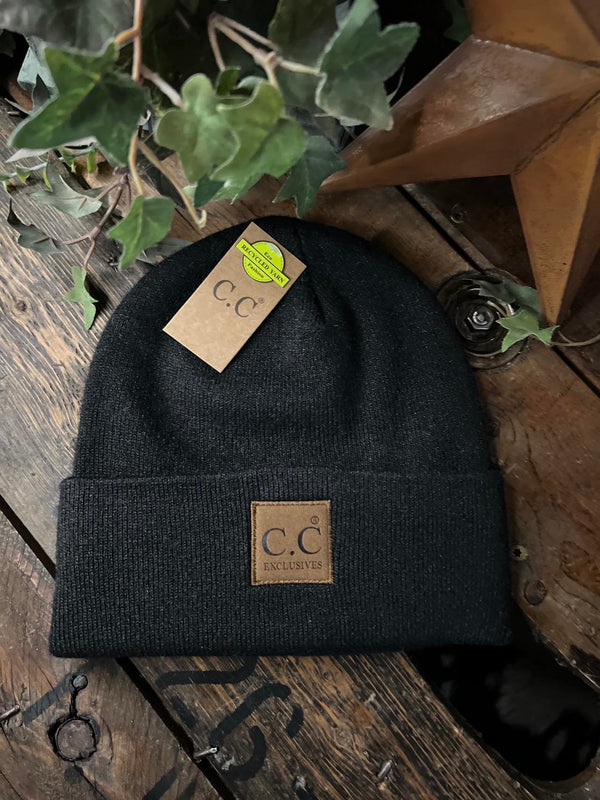 Unisex Soft Ribbed Leather Patch C.C. Beanie-Beanie/Gloves-C.C Beanies-Lucky J Boots & More, Women's, Men's, & Kids Western Store Located in Carthage, MO