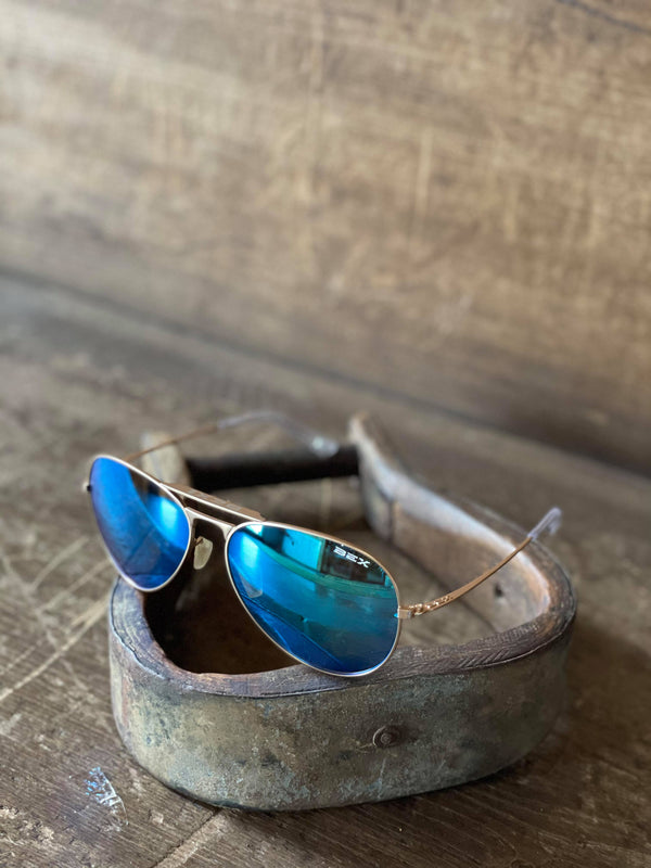 BEX Wesley Gold/Sky-Sunglasses-Bex Sunglasses-Lucky J Boots & More, Women's, Men's, & Kids Western Store Located in Carthage, MO