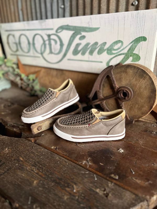 Twisted X Youth Slip on Kicks in Taupe Grey & Black-Kids Casual Shoes-Twisted X Boots-Lucky J Boots & More, Women's, Men's, & Kids Western Store Located in Carthage, MO