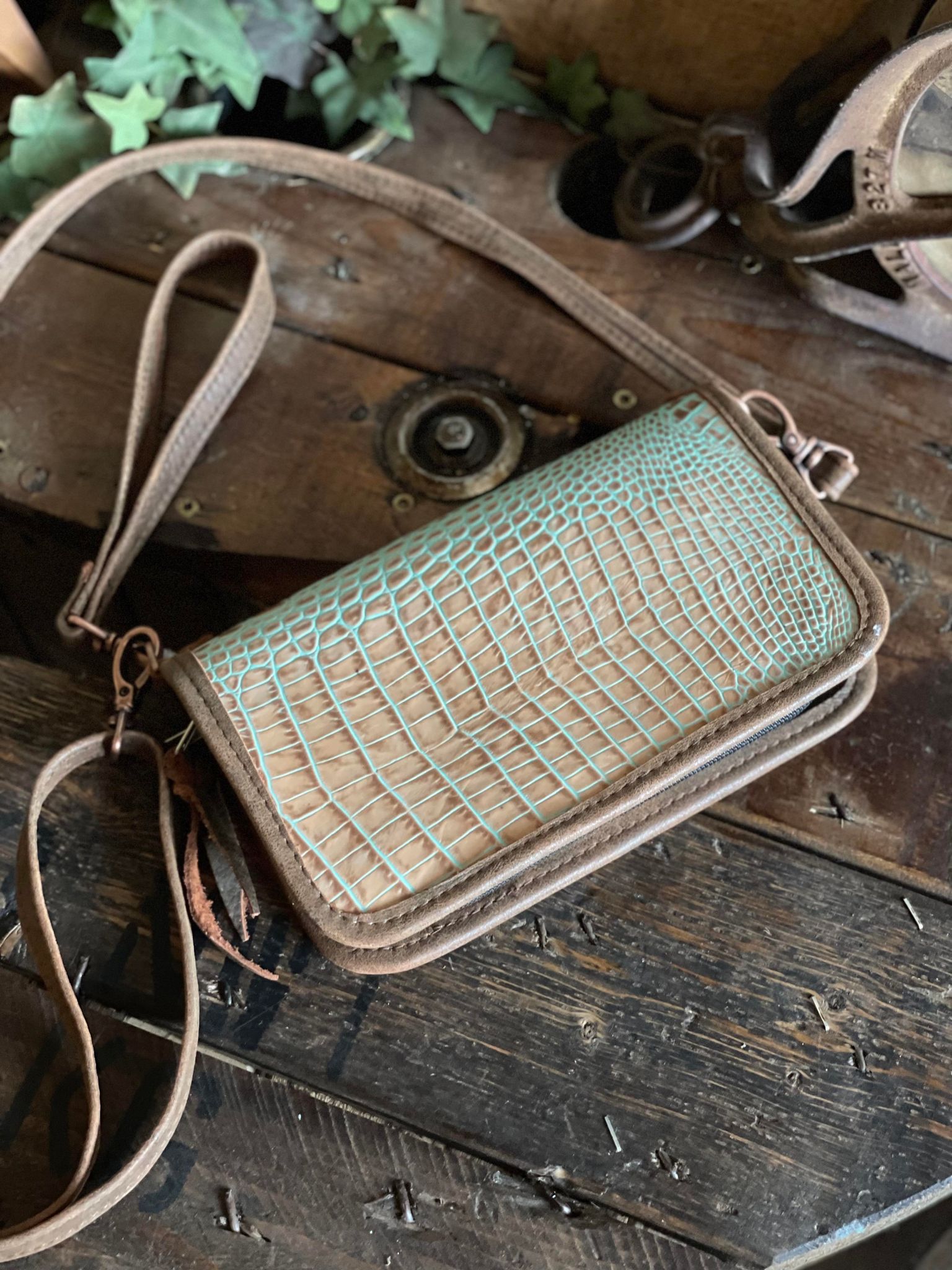Vintage Mint Crocodile Print Clutch Organizer-Wallets-DOUBLE J SADDLERY-Lucky J Boots & More, Women's, Men's, & Kids Western Store Located in Carthage, MO