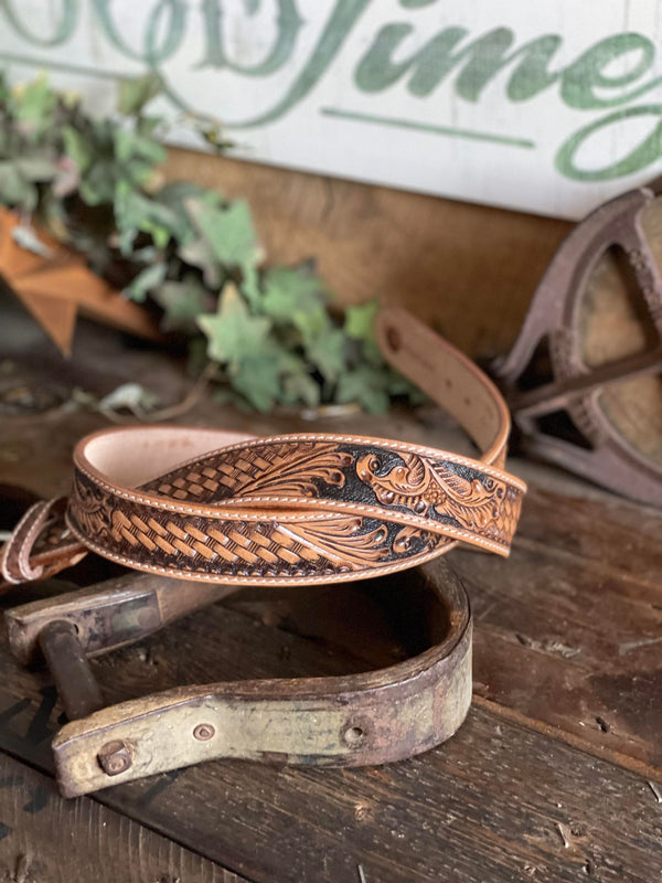 Floral & Basket Weave Tooled Belt IFB-100PA-Women's Belts-WESTERN FASHION ACCESSORIES-Lucky J Boots & More, Women's, Men's, & Kids Western Store Located in Carthage, MO