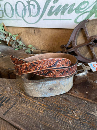 Kids Dark Tooled Leather Belt-Kids Belts-Gem-Dandy-Lucky J Boots & More, Women's, Men's, & Kids Western Store Located in Carthage, MO