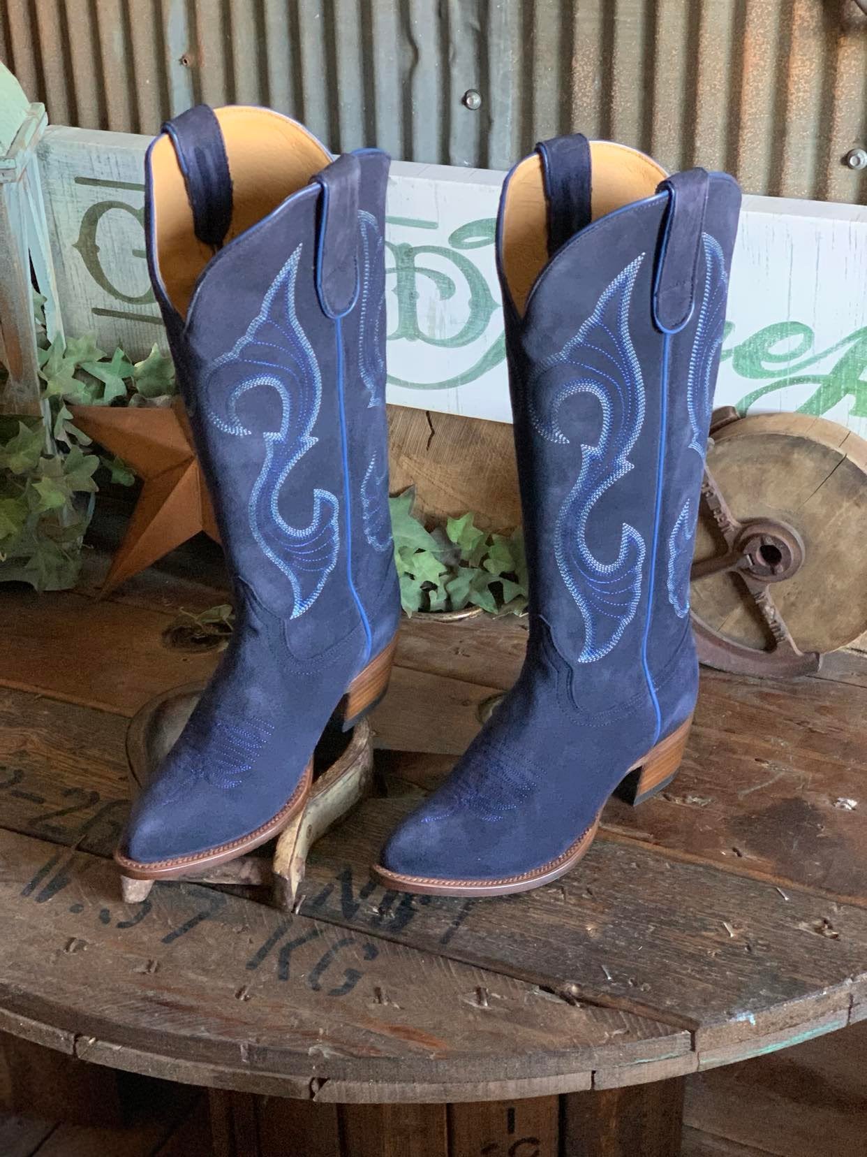 Macie Bean Marine Blue Suede Tall Boots-Women's Boots-Macie Bean-Lucky J Boots & More, Women's, Men's, & Kids Western Store Located in Carthage, MO