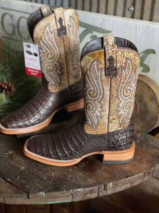 Men's Relentless Ariat Denton Chocolate Caiman Belly Boot-Men's Boots-Ariat-Lucky J Boots & More, Women's, Men's, & Kids Western Store Located in Carthage, MO