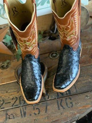 R. Watson Men's Black Full Quill Ostrich Boot-Men's Boots-R. Watson-Lucky J Boots & More, Women's, Men's, & Kids Western Store Located in Carthage, MO