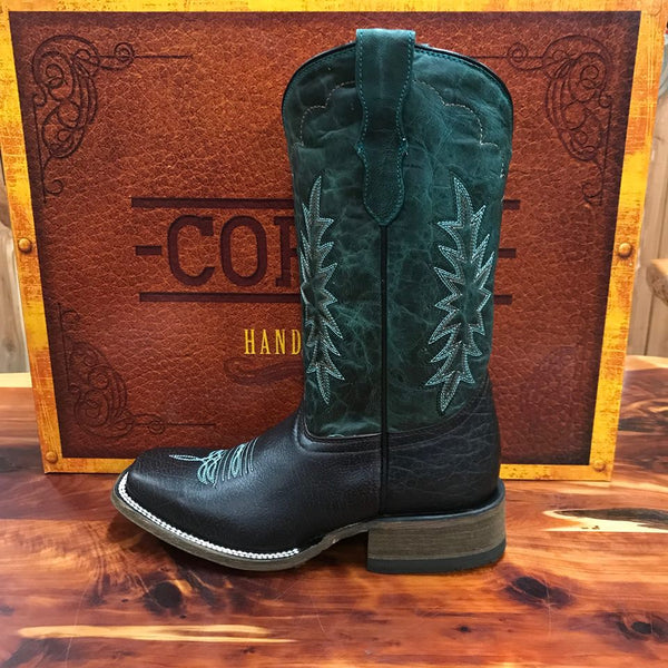 Youth Corral Tyson Durfey Chocolate & Hunter Green Square Toe Boot T0018-Kids Boots-Corral-Lucky J Boots & More, Women's, Men's, & Kids Western Store Located in Carthage, MO