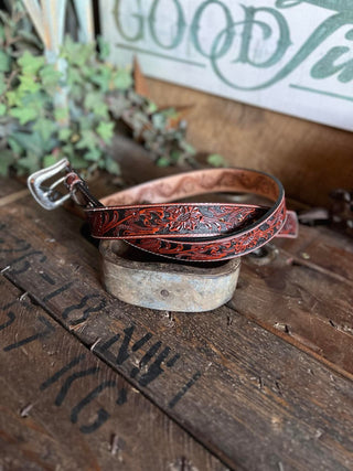 Tooled Leather Belt W/ Black Inlay-Belts-M & F Western Products-Lucky J Boots & More, Women's, Men's, & Kids Western Store Located in Carthage, MO