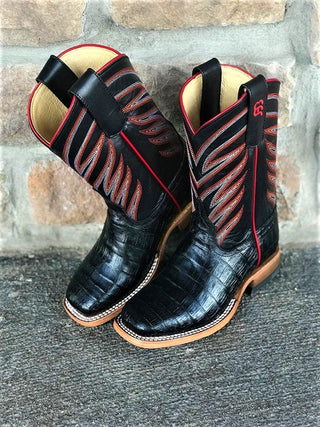 Youth Anderson Bean Black Caiman Print Boot-Kids Boots-Anderson Bean-Lucky J Boots & More, Women's, Men's, & Kids Western Store Located in Carthage, MO