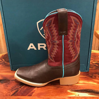 Youth Ariat Chocolate and Maroon Bristo Square Toe Boot-Kids Boots-Ariat-Lucky J Boots & More, Women's, Men's, & Kids Western Store Located in Carthage, MO