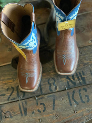 Youth Ariat Lonestar Square Boot in Red Dirt and Road / Blue Waves-Kids Boots-Ariat-Lucky J Boots & More, Women's, Men's, & Kids Western Store Located in Carthage, MO