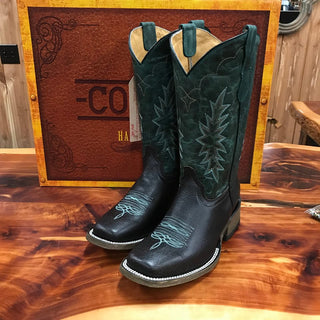 Youth Corral Tyson Durfey Chocolate & Hunter Green Square Toe Boot T0018-Kids Boots-Corral-Lucky J Boots & More, Women's, Men's, & Kids Western Store Located in Carthage, MO